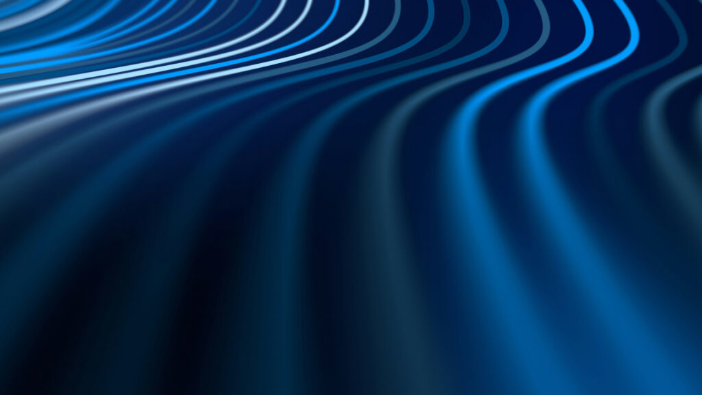 Abstract blue curves forming a flowing wave pattern on a dark background in navy tones with light streaks of blueiness.