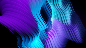 DMS banner 19 | DavidsonMorris Abstract composition of layered, wavy ribbons in blue, purple, and cyan hues creating a flowing 3D pattern.