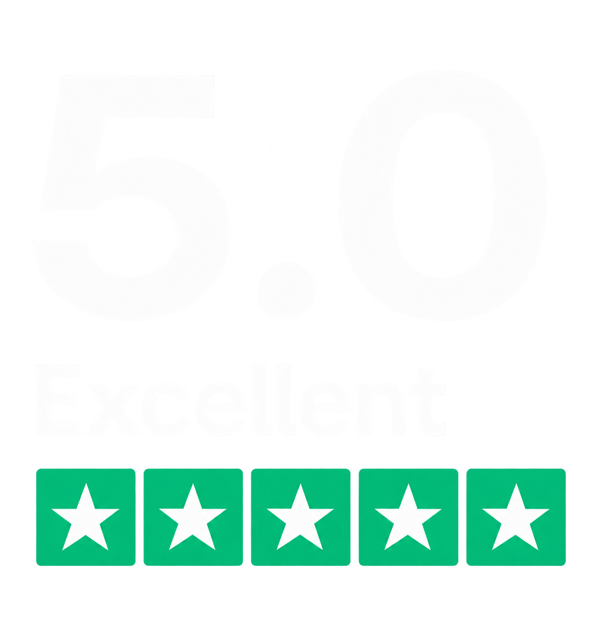 Five green stars in a row with a 5.0 Excellent label, indicating a perfect rating.